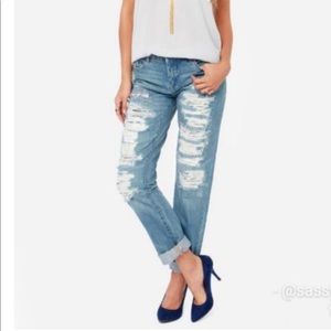 Distressed light wash boyfriend jeans